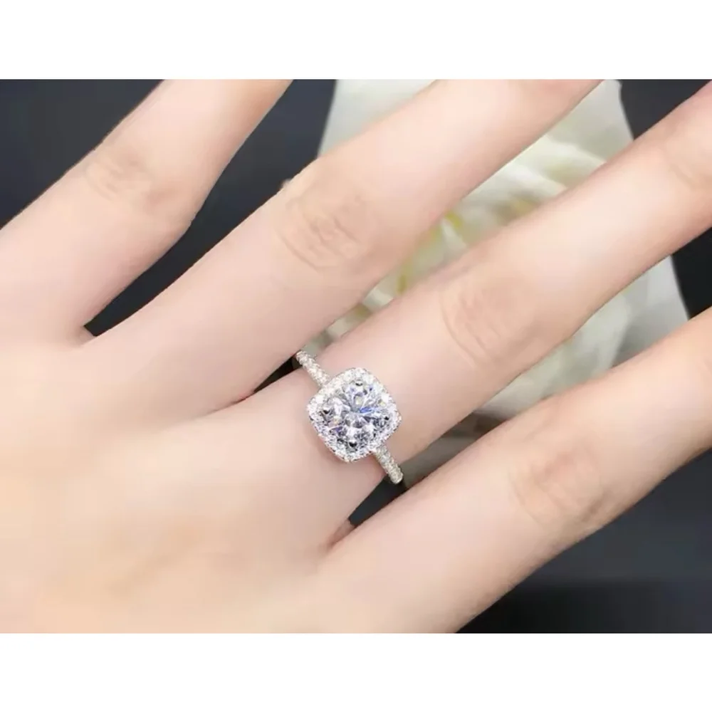 NEW 2 Ct Pave Halo Round Platinum S925 Diamond Engagement‎ Ring | Sz 7.5 NEW